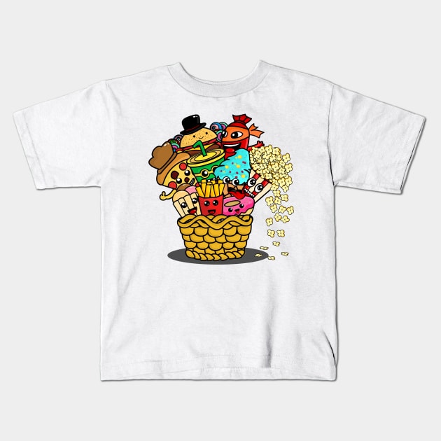 funny doodle monster junk food Kids T-Shirt by Zephin's